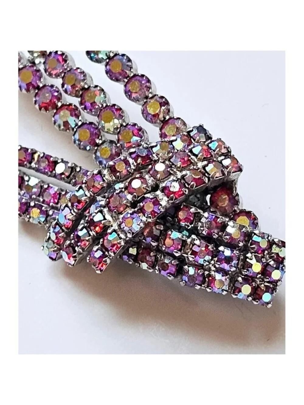 Vintage Pink AB Crystal Brooch and Clip On Earrings by Continental Jewellery